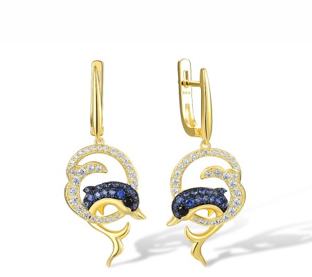 Sterling Silver w/ Yellow Black Plating Earrings Black spinel,Blue Nano Cubic Zirconia,White Cubic Zirconia (E318110BNSZSC925)