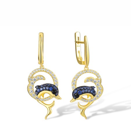 Sterling Silver w/ Yellow Black Plating Earrings Black spinel,Blue Nano Cubic Zirconia,White Cubic Zirconia (E318110BNSZSC925)