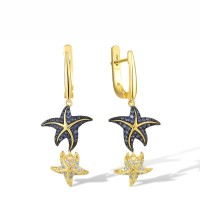 Sterling Silver w/ Yellow Black Plating Earrings Blue Nano Cubic Zirconia,White Cubic Zirconia (E318112BZZSC925)