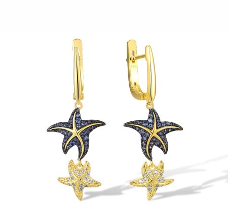Sterling Silver w/ Yellow Black Plating Earrings Blue Nano Cubic Zirconia,White Cubic Zirconia (E318112BZZSC925)