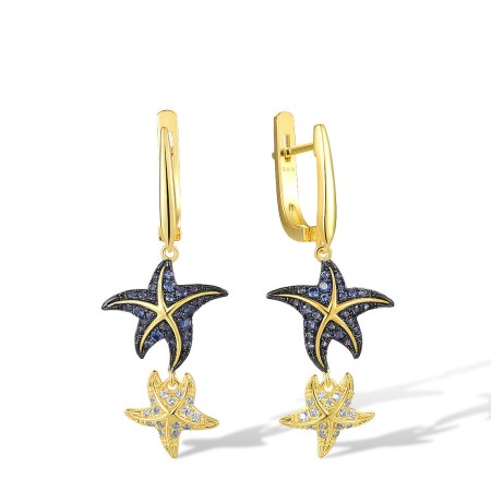 Sterling Silver w/ Yellow Black Plating Earrings Blue Nano Cubic Zirconia,White Cubic Zirconia (E318112BZZSC925)