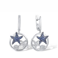 Sterling Silver w/ Black White Plating Earrings Blue Nano Cubic Zirconia,White Cubic Zirconia (E318113BZZSK925)