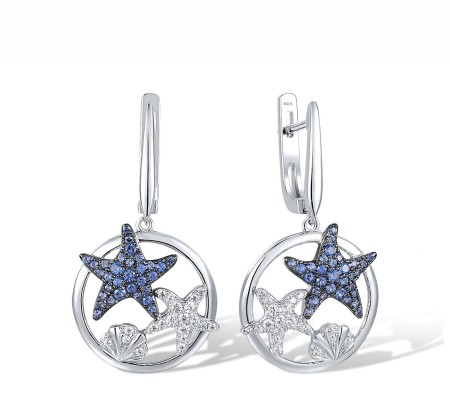 Sterling Silver w/ Black White Plating Earrings Blue Nano Cubic Zirconia,White Cubic Zirconia (E318113BZZSK925)