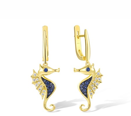 Sterling Silver w/ Yellow Black Plating Earrings Blue Nano Cubic Zirconia,White Cubic Zirconia (E318114BZZSC925)