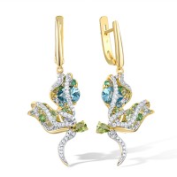 Sterling Silver w/ IONIC YELLOW PLATING Earrings Blue Spinel,Green Nano Cubic Zirconia (Per,Green Spinel,White Cubic Zirconia (E318118MULSP925)