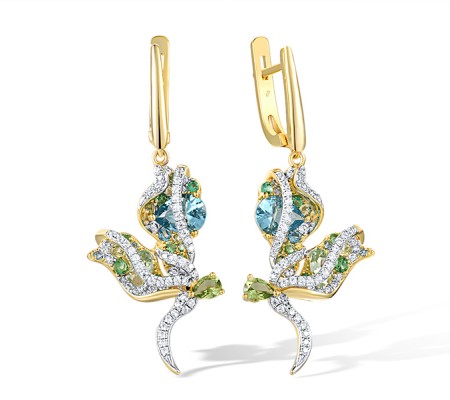 Sterling Silver w/ IONIC YELLOW PLATING Earrings Blue Spinel,Green Nano Cubic Zirconia (Per,Green Spinel,White Cubic Zirconia (E318118MULSP925)