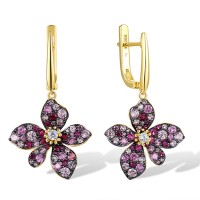 Sterling Silver w/ Yellow Black Plating Earrings Created Pink Sapphire,Created Ruby,White Cubic Zirconia (E318122CPRZSC925)