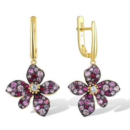 Sterling Silver w/ Yellow Black Plating Earrings Created Pink Sapphire,Created Ruby,White Cubic Zirconia (E318122CPRZSC925)