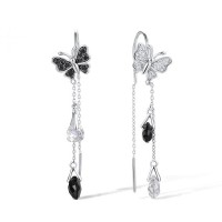 Sterling Silver w/ Black White Plating Earrings Black spinel,Onyx,White Cubic Zirconia (E318123BSOZSK925)