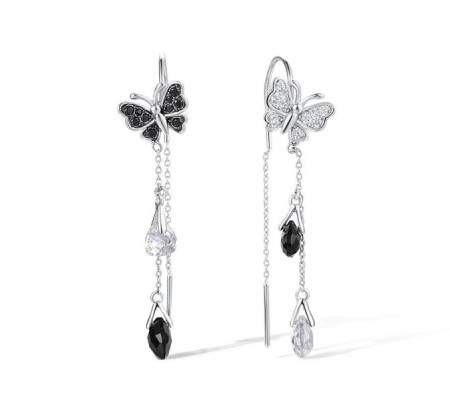 Sterling Silver w/ Black White Plating Earrings Black spinel,Onyx,White Cubic Zirconia (E318123BSOZSK925)