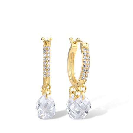 Sterling Silver w/ Yellow Plating Earrings White Cubic Zirconia (E318124WCZSY925)