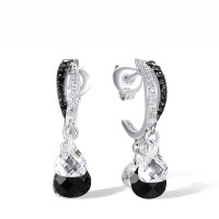 Sterling Silver w/ Black White Plating Earrings Black spinel,Onyx,White Cubic Zirconia (E318126BSOZSK925)