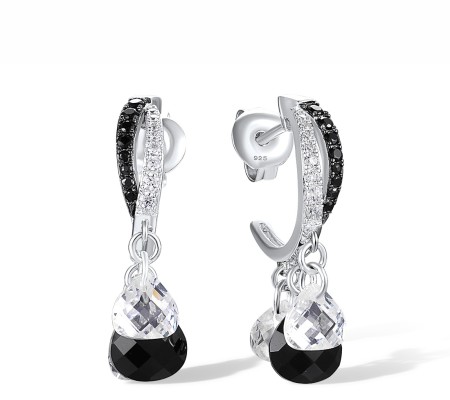 Sterling Silver w/ Black White Plating Earrings Black spinel,Onyx,White Cubic Zirconia (E318126BSOZSK925)