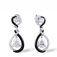 Sterling Silver Earrings Enamel,White Cubic Zirconia (E318129ENASL925)