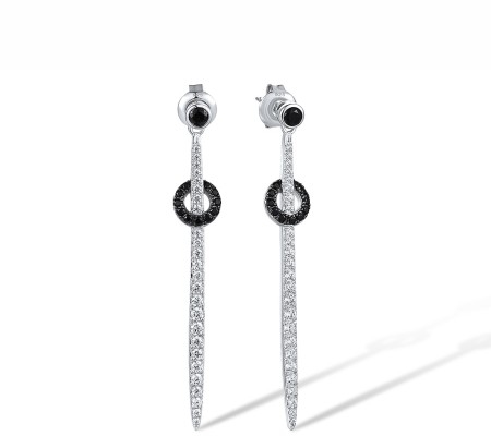Sterling Silver w/ Black White Plating Earrings Black spinel,White Cubic Zirconia (E318130BSNZSK925)