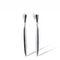 Sterling Silver w/ Black White Plating Earrings Black spinel,White Cubic Zirconia (E318131BSNZSK925)