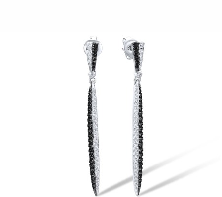 Sterling Silver w/ Black White Plating Earrings Black spinel,White Cubic Zirconia (E318131BSNZSK925)