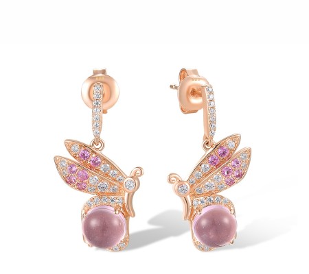 Sterling Silver w/ Rose Plating Earrings Created Pink Sapphire,Pink Glass,White Cubic Zirconia (E318132PGCZSR925)