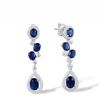 Sterling Silver Earrings Blue Glass,White Cubic Zirconia (E318133BLGZSL925)
