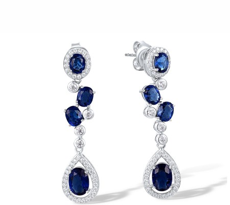 Sterling Silver Earrings Blue Glass,White Cubic Zirconia (E318133BLGZSL925)