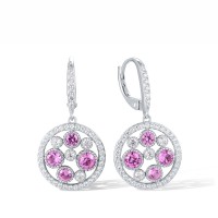 Sterling Silver Earrings Created Pink Sapphire,White Cubic Zirconia (E318135CPSZSL925)