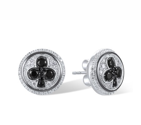Sterling Silver w/ Black White Plating Earrings Black spinel,White Cubic Zirconia (E318137BSNZSK925)
