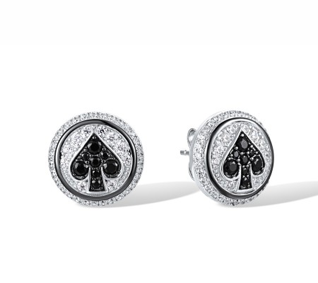 Sterling Silver w/ Black White Plating Earrings Black spinel,White Cubic Zirconia (E318138BSNZSK925)