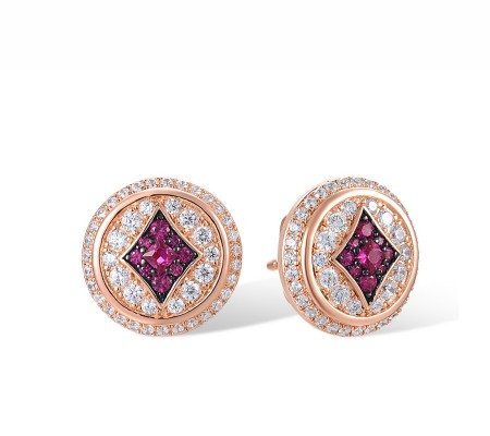 Sterling Silver w/ Rose Black Plating Earrings Created Ruby,White Cubic Zirconia (E318139CRZSD925)