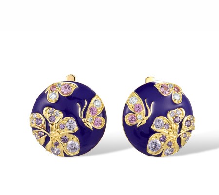Sterling Silver w/ Yellow Plating Earrings Amethyst Cubic Zirconia,Created Pink Sapphire,Enamel,Light Blue Cubiz Zirconia,White Cubic Zirconia (E318145ENASY925)