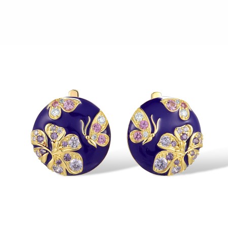 Sterling Silver w/ Yellow Plating Earrings Amethyst Cubic Zirconia,Created Pink Sapphire,Enamel,Light Blue Cubiz Zirconia,White Cubic Zirconia (E318145ENASY925)