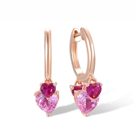Sterling Silver w/ Rose Plating Earrings Created Pink Sapphire,Created Ruby (E318146CPRSR925)