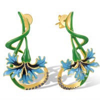 Sterling Silver w/ Yellow Plating Earrings Blue Nano Cubic Zirconia,Blue Spinel,Enamel (E318148ENASY925)