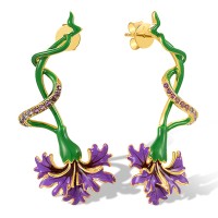 Sterling Silver w/ Yellow Plating Earrings Created Purple Nano Spinel,Enamel (E318149ENASY925)