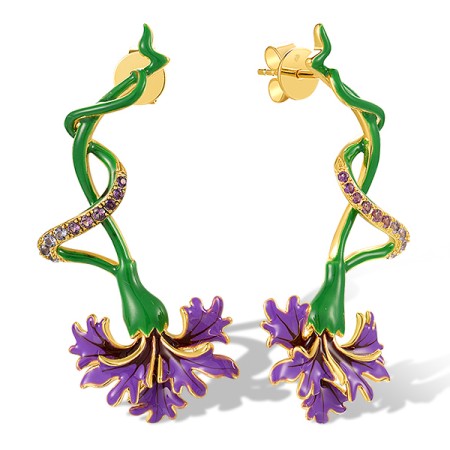 Sterling Silver w/ Yellow Plating Earrings Created Purple Nano Spinel,Enamel (E318149ENASY925)