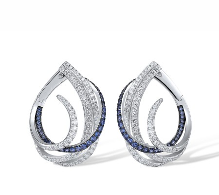 Sterling Silver w/ Black White Plating Earrings Blue Nano Cubic Zirconia,White Cubic Zirconia (E318150BZZSK925)