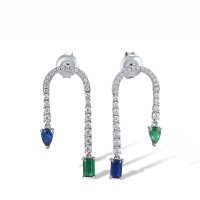 Sterling Silver Earrings Blue Nano Cubic Zirconia,Green Spinel,White Cubic Zirconia (E318155BNGZSL925)