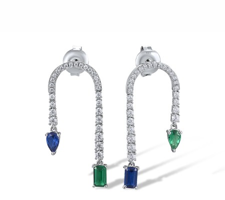 Sterling Silver Earrings Blue Nano Cubic Zirconia,Green Spinel,White Cubic Zirconia (E318155BNGZSL925)