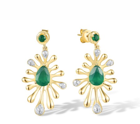 14KYW Earrings Diamond,Dyed Green Agate (E318168GAG14KYW)
