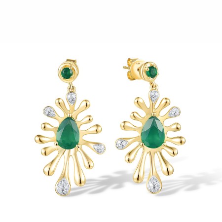 14KYW Earrings Diamond,Dyed Green Agate (E318168GAG14KYW)