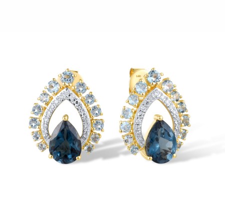 14KYW Earrings Blue Topaz (Swiss Blue),Diamond,London Blue Topaz (E318219BLL14KYW)