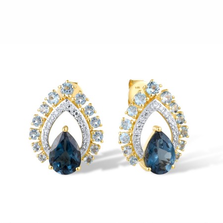 14KYW Earrings Blue Topaz (Swiss Blue),Diamond,London Blue Topaz (E318219BLL14KYW)