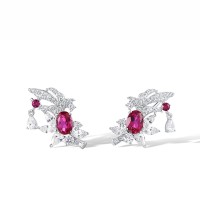 Sterling Silver Earrings Created Ruby,White Cubic Zirconia (E318224CRZSL925)