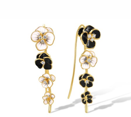 Sterling Silver w/ Yellow Plating Earrings Enamel,White Cubic Zirconia (E318226ENA1SY925)