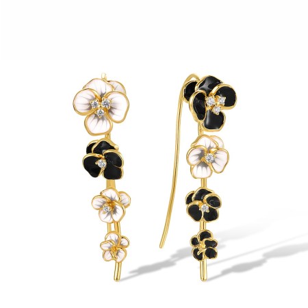 Sterling Silver w/ Yellow Plating Earrings Enamel,White Cubic Zirconia (E318226ENA1SY925)