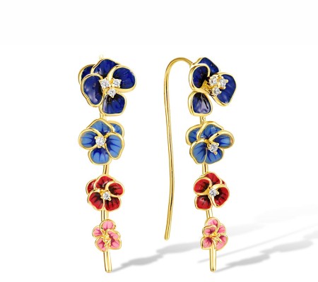 Sterling Silver w/ Yellow Plating Earrings Enamel,White Cubic Zirconia (E318226ENASY925)