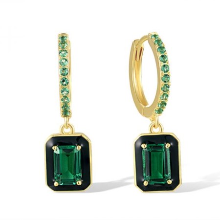 Sterling Silver w/ Yellow Plating Earrings Enamel,Green Spinel (E318230ENASY925)