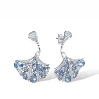 Sterling Silver Earrings Blue Spinel,Sky Blue Cubic Zirconia,White Cubic Zirconia (E318232BLZSL925)