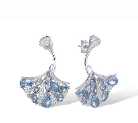 Sterling Silver Earrings Blue Spinel,Sky Blue Cubic Zirconia,White Cubic Zirconia (E318232BLZSL925)