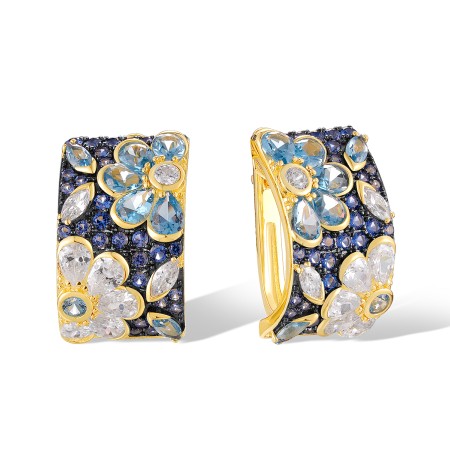 Sterling Silver w/ Yellow Black Plating Earrings Blue Nano Cubic Zirconia,Blue Spinel,White Cubic Zirconia (E318234BNBZSC925)