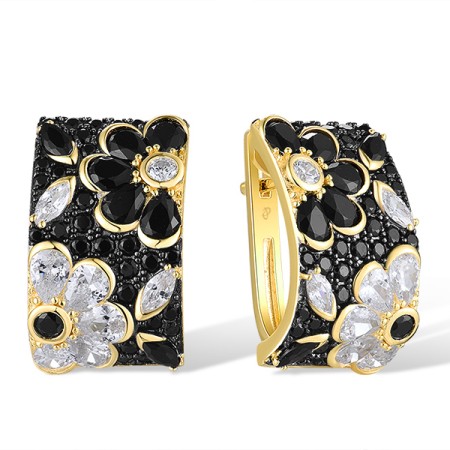 Sterling Silver w/ Yellow Black Plating Earrings Black spinel,White Cubic Zirconia (E318234BSNZSC925)